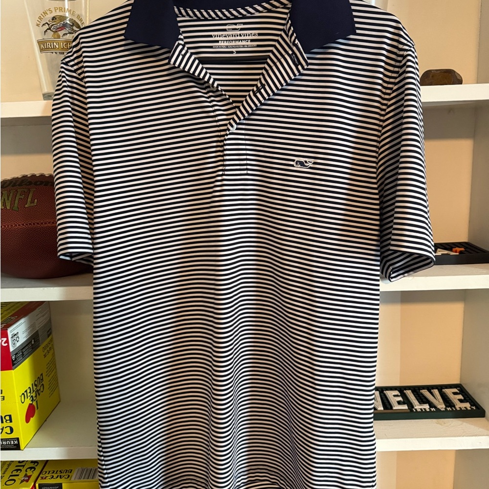 Vineyard Vines Navy & White Striped Performance Polo
